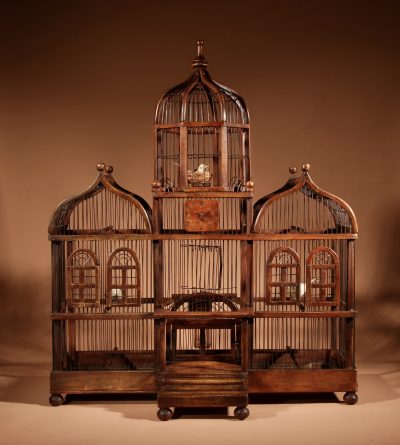 Folk Art Unusual Wood And Iron Bird Cage In The Shape Of A Church/ Country House.  - Image 5