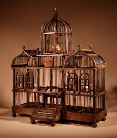 Folk Art Unusual Wood And Iron Bird Cage In The Shape Of A Church/ Country House.  - Image 6