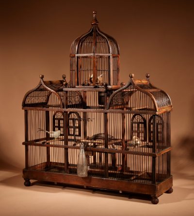 Folk Art Unusual Wood And Iron Bird Cage In The Shape Of A Church/ Country House.  - Image 8