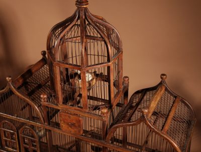 Folk Art Unusual Wood And Iron Bird Cage In The Shape Of A Church/ Country House.  - Image 14