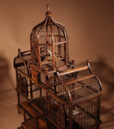 Folk Art Unusual Wood And Iron Bird Cage In The Shape Of A Church/ Country House.  - Image 15