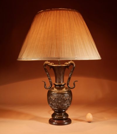 Impressive Japanese Bronze Table Lamp Meiji Period 1868-1912