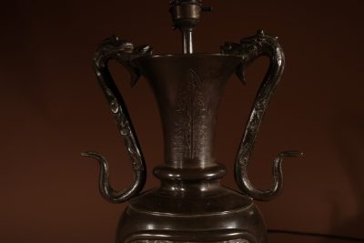 Impressive Japanese Bronze Table Lamp Meiji Period 1868-1912 - Image 3