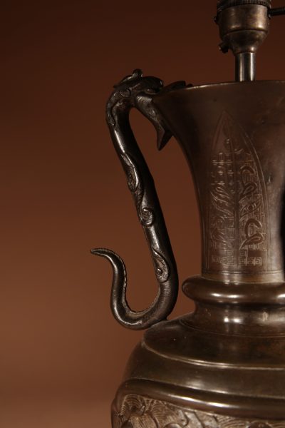 Impressive Japanese Bronze Table Lamp Meiji Period 1868-1912 - Image 6