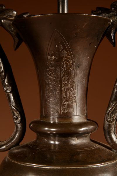 Impressive Japanese Bronze Table Lamp Meiji Period 1868-1912 - Image 8