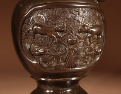 Impressive Japanese Bronze Table Lamp Meiji Period 1868-1912 - Image 11
