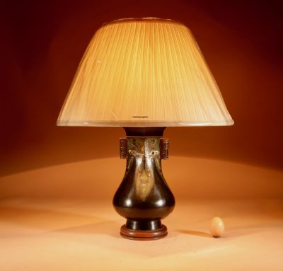 Unusual Japanese Bronze Champleve Table lamp. 
