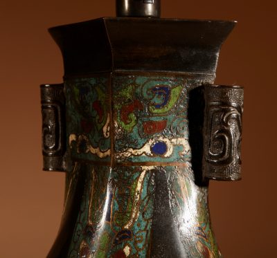Unusual Japanese Bronze Champleve Table lamp.  - Image 3