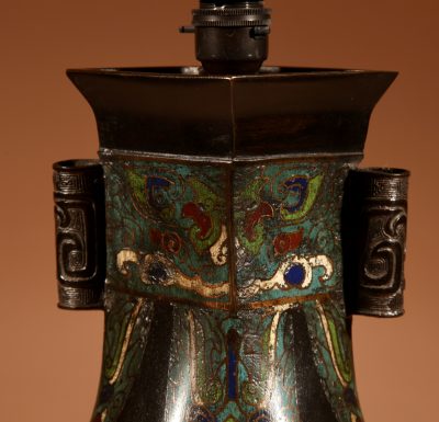 Unusual Japanese Bronze Champleve Table lamp.  - Image 4