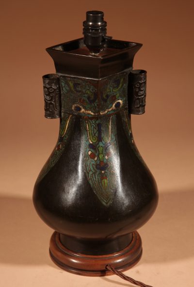 Unusual Japanese Bronze Champleve Table lamp.  - Image 6