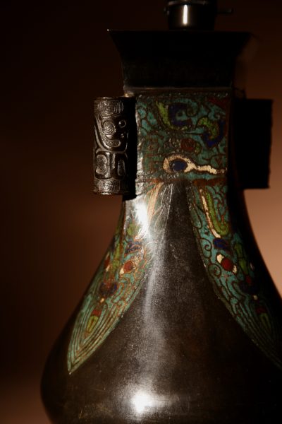 Unusual Japanese Bronze Champleve Table lamp.  - Image 7