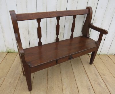 Antique French Oak Hall Bench - Image 8