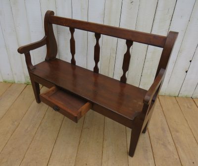 Antique French Oak Hall Bench - Image 3