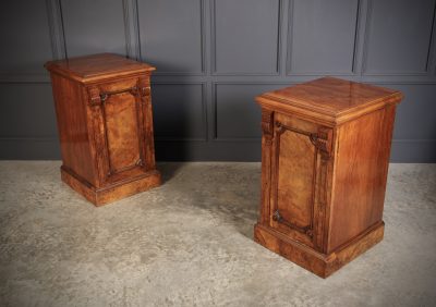 Large Pair of Figured Walnut Pedestal Cabinets - Image 2