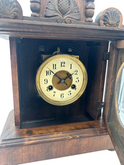 Fine German 8-Day Hand Carved Walnut Case Mantel Clock – ca 1890 - Image 2