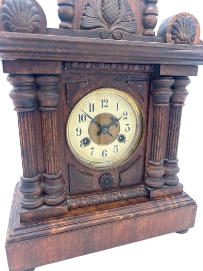 Fine German 8-Day Hand Carved Walnut Case Mantel Clock – ca 1890 - Image 6