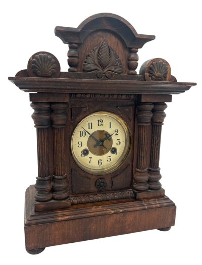 Fine German 8-Day Hand Carved Walnut Case Mantel Clock – ca 1890 - Image 7
