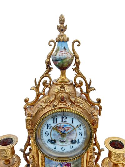 Stunning antique French 3-piece Mantel clock & candelabra set – ca1890 - Image 6