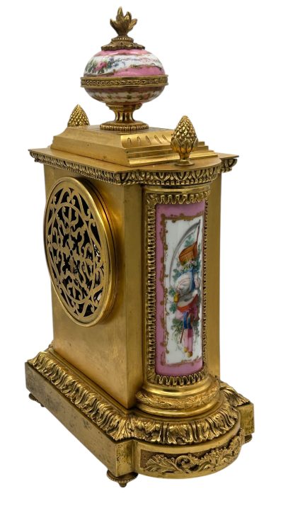Outstanding Antique French Pink Sevres Ormolu Mantel Clock – ca1860 - Image 7