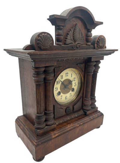 Fine German 8-Day Hand Carved Walnut Case Mantel Clock – ca 1890 - Image 8