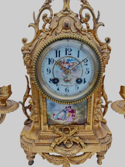 Stunning antique French 3-piece Mantel clock & candelabra set – ca1890 - Image 7