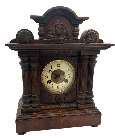 Fine German 8-Day Hand Carved Walnut Case Mantel Clock – ca 1890 - Image 9