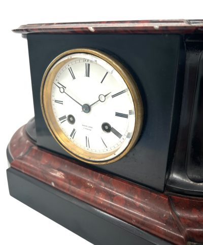 Stunning Rouge Marble & Slate 8 day Mantel clock – Ca 1870 - Image 11