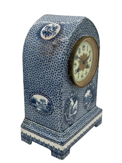 Gorgeous Delftware Studio Pottery Mantel Clock - 8 Day bell striking Pottery Mantel Clock - Image 2