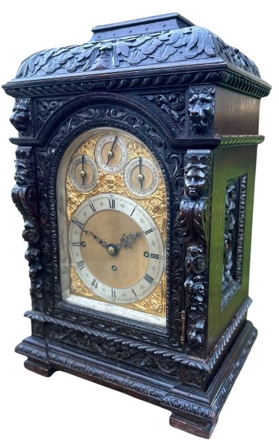 Outstanding Hand Carved oak English 8 bell dual chime Triple fusee bracket clock - Image 15
