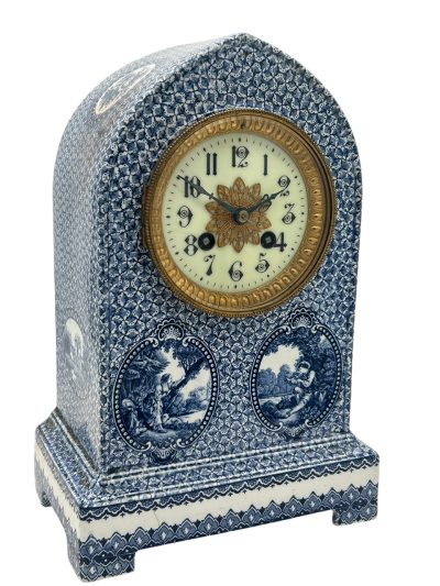 Gorgeous Delftware Studio Pottery Mantel Clock - 8 Day bell striking Pottery Mantel Clock - Image 3