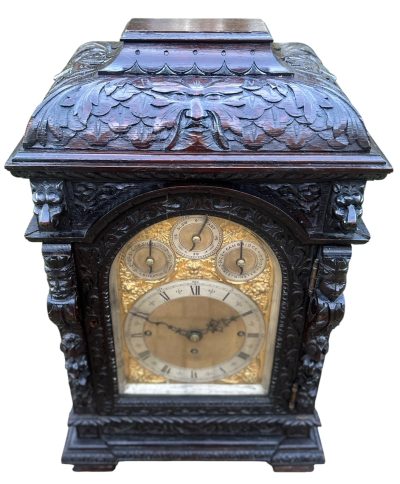 Outstanding Hand Carved oak English 8 bell dual chime Triple fusee bracket clock - Image 16