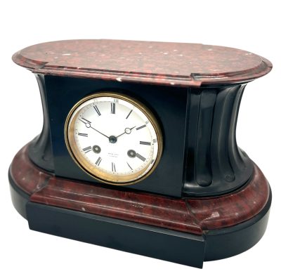 Stunning Rouge Marble & Slate 8 day Mantel clock – Ca 1870 - Image 13
