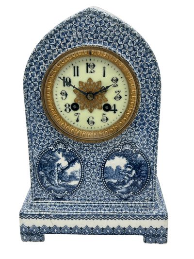 Gorgeous Delftware Studio Pottery Mantel Clock - 8 Day bell striking Pottery Mantel Clock - Image 4