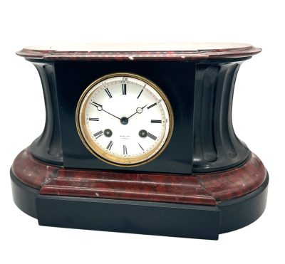 Stunning Rouge Marble & Slate 8 day Mantel clock – Ca 1870 - Image 14