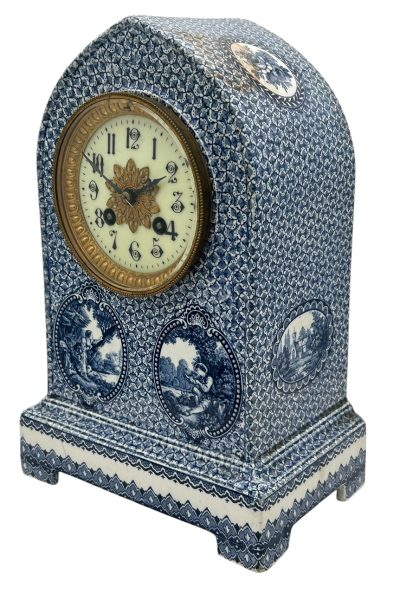 Gorgeous Delftware Studio Pottery Mantel Clock - 8 Day bell striking Pottery Mantel Clock - Image 5