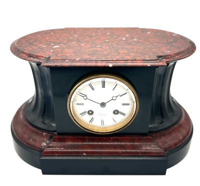 Stunning Rouge Marble & Slate 8 day Mantel clock – Ca 1870 - Image 15