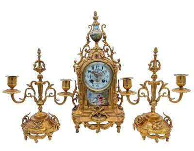 Stunning antique French 3-piece Mantel clock & candelabra set – ca1890 - Image 10