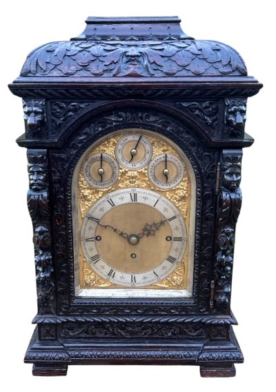Outstanding Hand Carved oak English 8 bell dual chime Triple fusee bracket clock