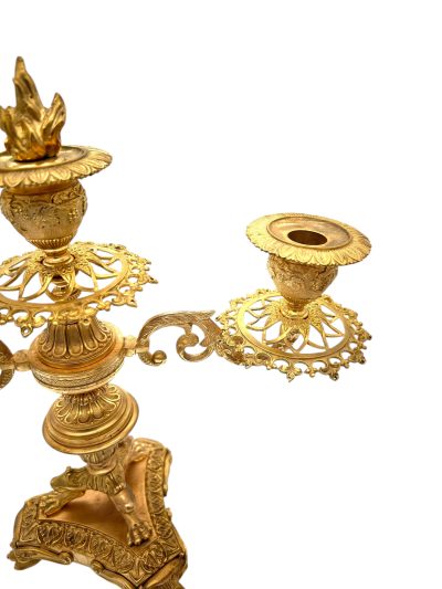 Stunning Antique French Ormolu Bronze 3 Branch Candlelabra Pair - Image 3