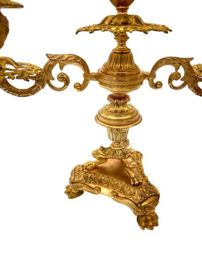 Stunning Antique French Ormolu Bronze 3 Branch Candlelabra Pair - Image 4