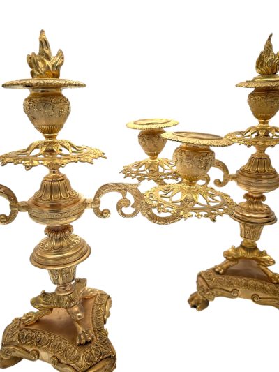 Stunning Antique French Ormolu Bronze 3 Branch Candlelabra Pair - Image 8