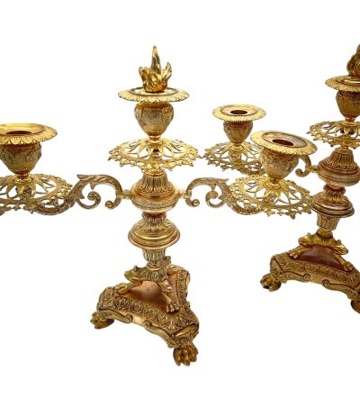 Stunning Antique French Ormolu Bronze 3 Branch Candlelabra Pair - Image 9