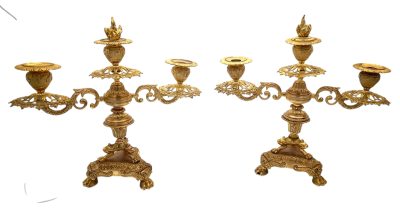 Stunning Antique French Ormolu Bronze 3 Branch Candlelabra Pair - Image 10