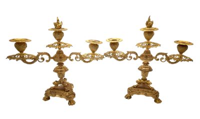 Stunning Antique French Ormolu Bronze 3 Branch Candlelabra Pair - Image 11