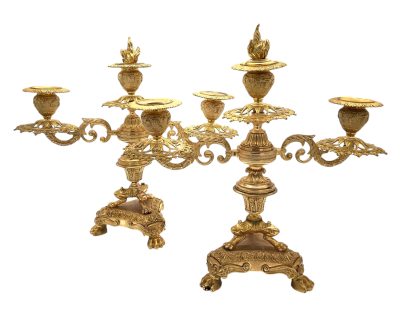 Stunning Antique French Ormolu Bronze 3 Branch Candlelabra Pair - Image 12