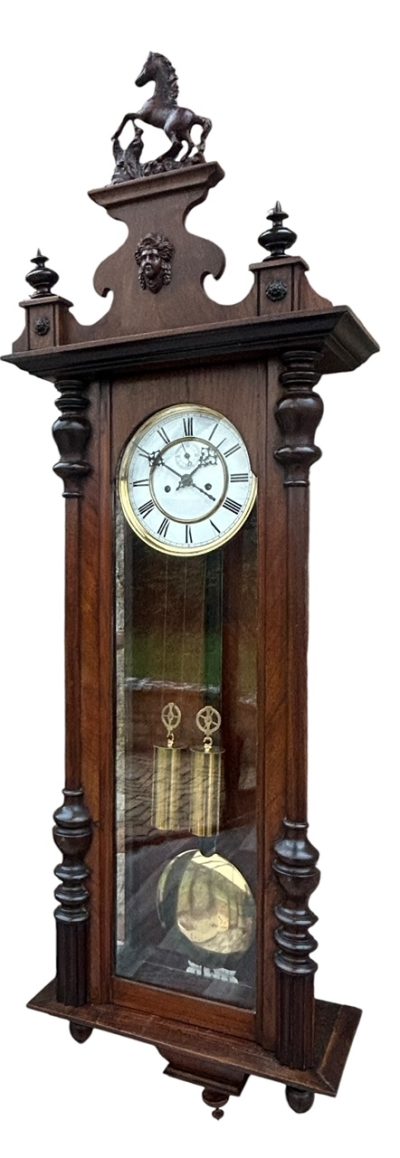 Stunning Antique Kienzle Twin Weight Vienna Regulator Walnut & Ebonized case Wall Clock - Image 7