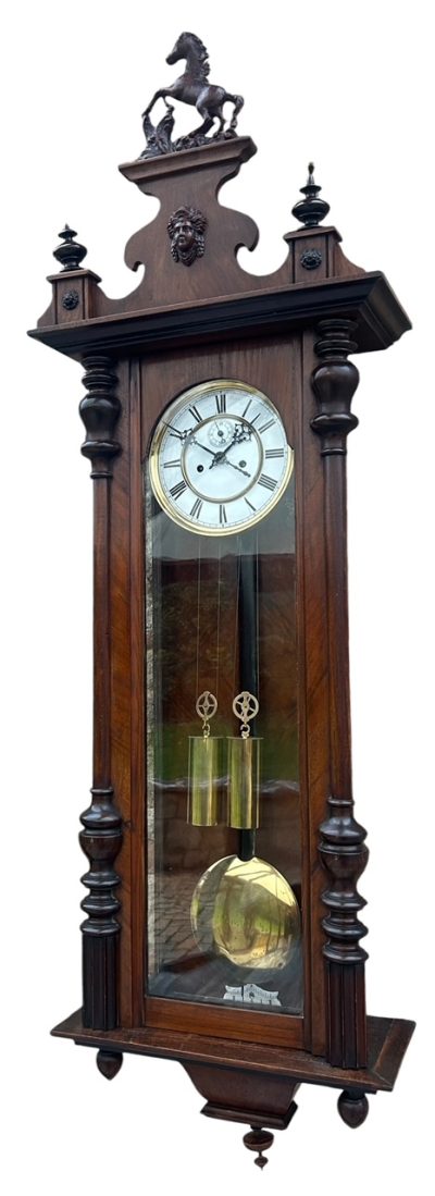 Stunning Antique Kienzle Twin Weight Vienna Regulator Walnut & Ebonized case Wall Clock - Image 11