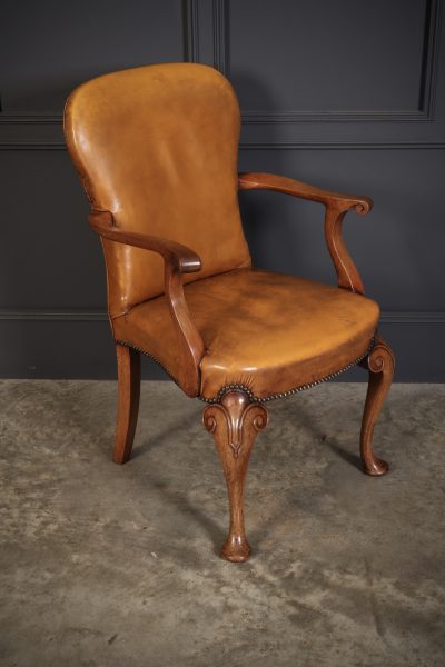 Pair of Queen Anne Style Walnut & Leather Armchairs - Image 3