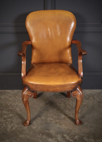 Pair of Queen Anne Style Walnut & Leather Armchairs - Image 6