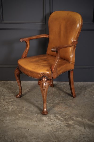 Pair of Queen Anne Style Walnut & Leather Armchairs - Image 9